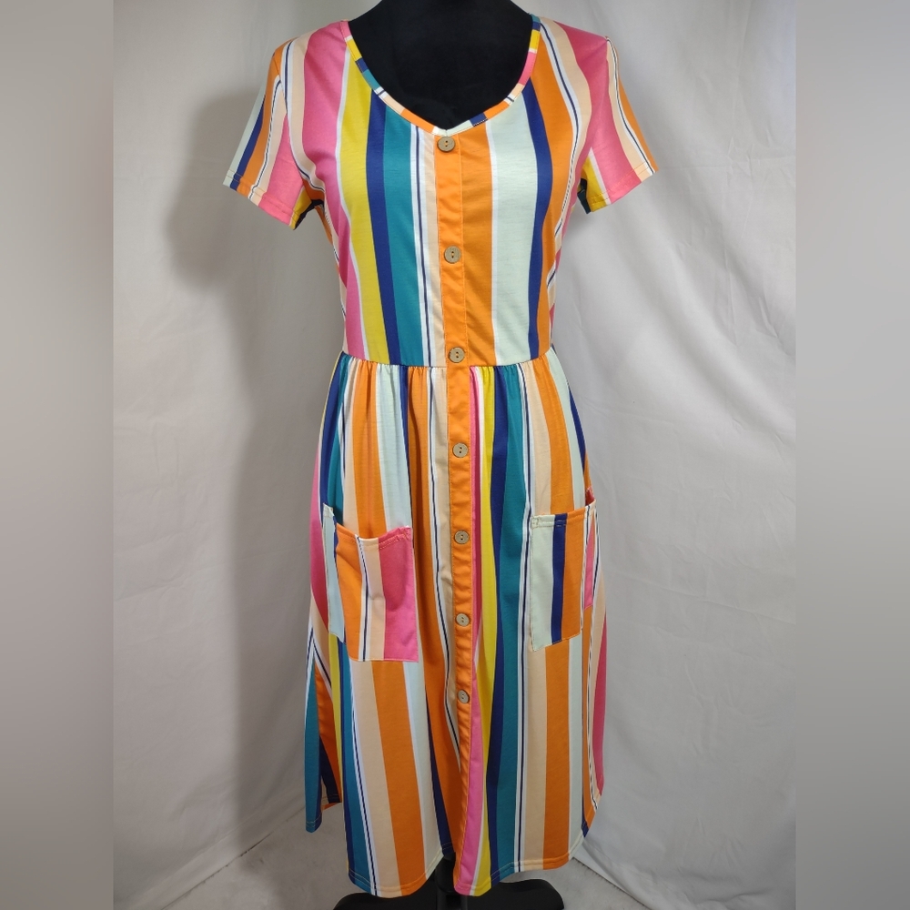 Ouges Women's Multi-Colored Striped Button Down S… - image 1